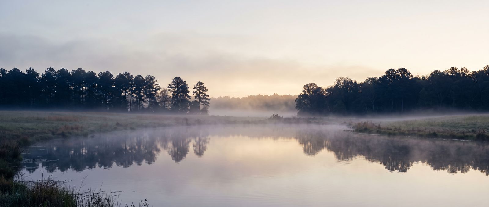 Morning fog over a quiet pond in the North Carolina piedmont